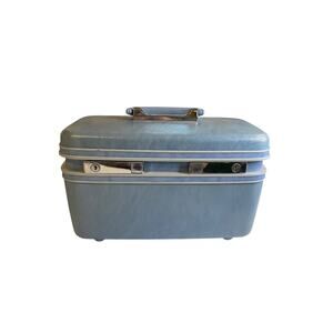 Vintage Samsonite Sky Blue Train Travel Case Mirror Travel Organizer